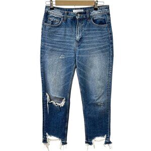 Flying Monkey Straight Leg Frayed Hem Ankle Jeans Distressed‎ Knee High Rise 27